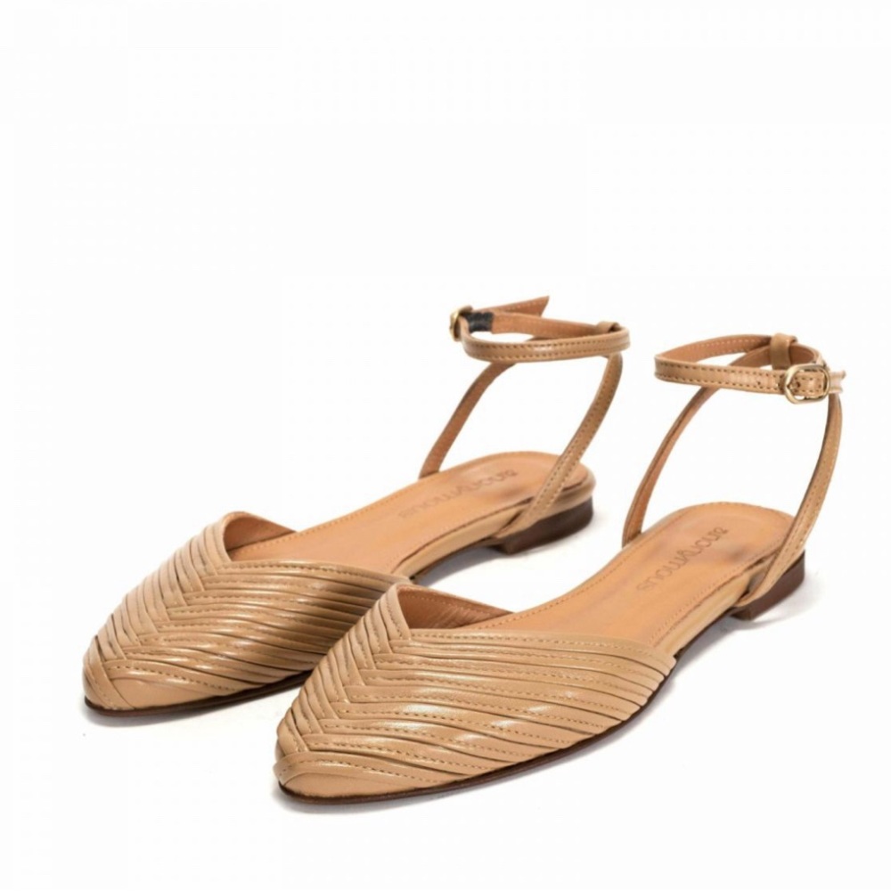 NWT RARE Anonymous Copenhagen Givia 10 Shiny Lamb Flat Sandal - Stone
